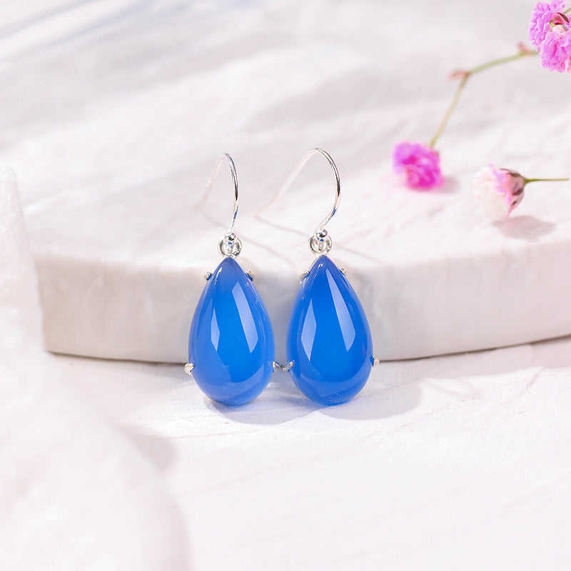 Natural Blue Chalcedony Drop Earrings