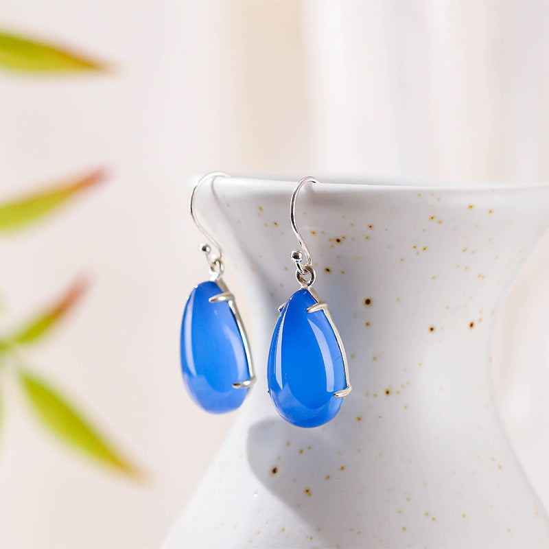 Natural Blue Chalcedony Drop Earrings