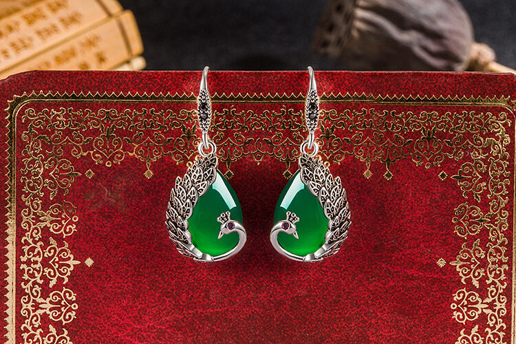 22K Gold 'Peacock' Drop Earrings (Chand Bali) With Cz , Ruby , Emeralds &  Culture Pearls - 235-GER10642 in 16.800 Grams