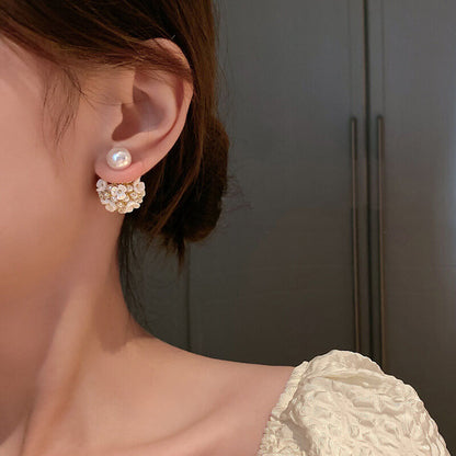 Pearl Flowers Ball Stud Earrings, Pearl Earrings for Women - LUXYIN